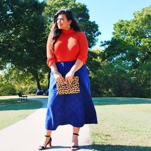 Wool-Blend Plaid Midi Skirt